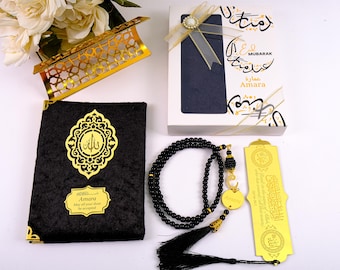 Gepersonaliseerde fluwelen dua-boek boekenlegger Tasbeeh cadeauset | Ramadan Eid bruiloft Nikkah verloving verjaardag islam moslim feestcadeaus