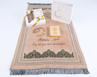 Personalized Prayer Mat Quran Tasbeeh Gift Set | Ramadan Eid Hajj Umrah Wedding Birthday Anniversary Father's Mother's Valentine Days Gift