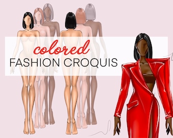 Procreate stamps - female figure stamps for Procreate. Black girl, light and medium skin tone woman fashion templates, Procreate body stamp
