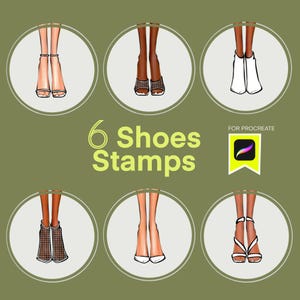 Procreate Tools for Designing: 6 Shoes Stamps | Fashion Design Flats Template | Fashion Workbook Procreate iPad Brushes for Designer Sketch
