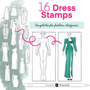 Procreate Fashion Drawing and Designing Tools: 16 Dress Apparel Flat iPad Brushes | Procreate Design Clothing Mockups for Beginner Artists