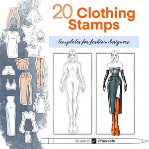 Designing Procreate Tools: 20+ Clothing Template Fashion Flats. Stamps for Procreate Drawing. Outfits Digital Brush Set for Beginner Artists