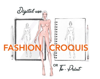 Fashion figure template, female fashion croqui of standing pose