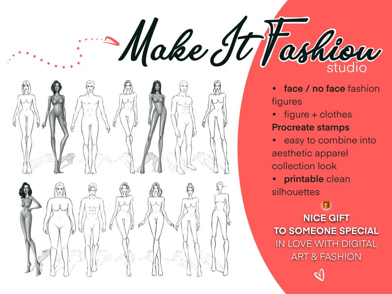 Fashion Croquis Template, 5 Colored Figures, Procreate – NRGU