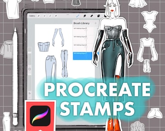 50 Clothing Mockups Digital Painting Brush Packs | How to Draw Apparel Flat Template | Fashion Procreate Brushes for Clothes Design Sketch