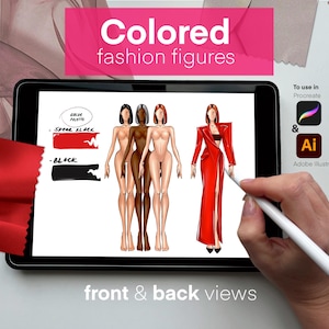 Fashion croquis | Fashion figures | Croquis poses JPG, PNG | Design ready fashion figure template (light to black skin model croqui) bundle