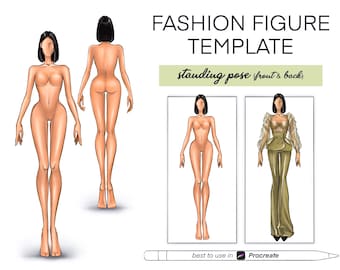 Female figure template - Procreate croquis | Fashion template & Fashion design tools | Procreate fashion designer digital figures croquis