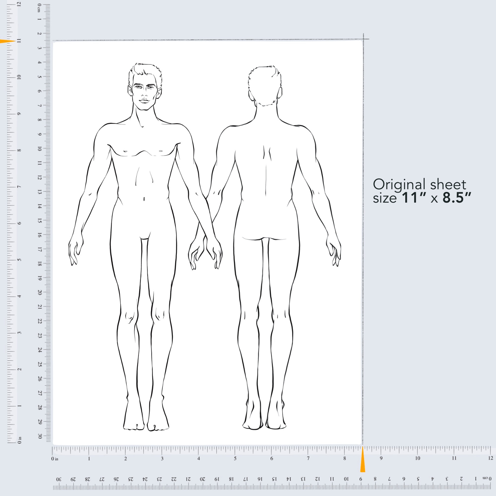 Male Fashion Croquis Front & Back View | Men Figure Template | Standing ...