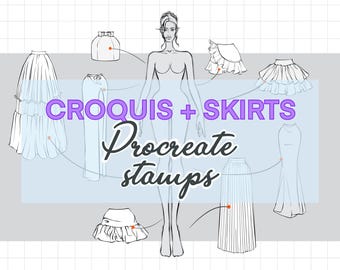 Procreate brushes for fashion designer | Croquis Procreate with clothes (skirt stamps) | Procreate croquis and stamps | Female figure stamp