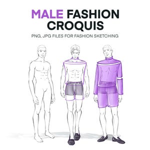 Modelo de moda masculina - croquis de moda atlética | Modelo de corpo masculino para impressão | Modelo de figura de moda com arte digital | Conjunto de croquis masculino