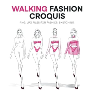 Fashion template croquis | Walking female fashion figure | Procreate fashion croquis - Printable & digital fashion design figure template
