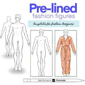 Design: Esboço plano de moda masculina | Modelo de design de croquis de moda corporal masculina Procreate | Presente de estudante de moda | Ferramentas de esboço de figuras