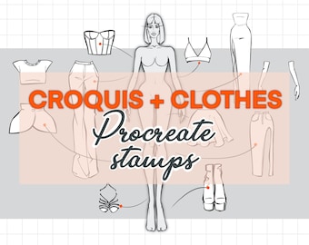 Voortplantingsborstels lichaamshoudingen | Modefiguur croquis sjabloonbundel | Modefiguurstempels voor Procreate | Croquis Procreate met kleding