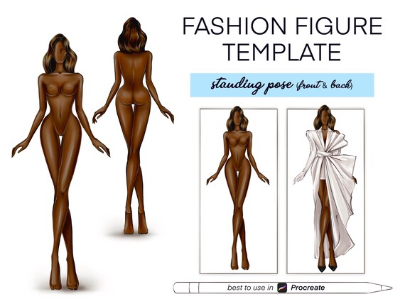Black women croquis template - woman fashion croqui | Colored female figures, bride design croquis | Fashion design template female poses
