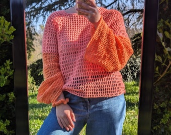 SWEATER SUNRISE  ~ Orange Rose Pull Fait main Handmade Crochet Éthique Ethic Responsable Made in France Artisan Créateur Oversize Cadeau ~