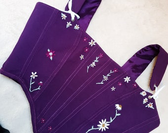 Corset bordé de fleurs fait main médiéval, telas recicladas talla M-L