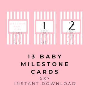 Cartes d’étape mensuelles pour bébé fille, ensemble de 13 cartes, 5x7 », imprimable, bricolage, cadeau de baby shower, décor, souvenir, téléchargement instantané, impression à la maison