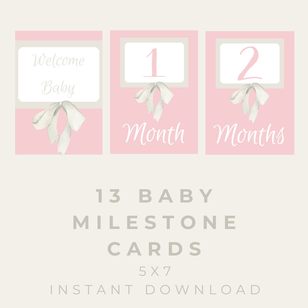 Baby Girl Monthly Milestone Cards, Set of 13 Cards, 5x7", Printable ...