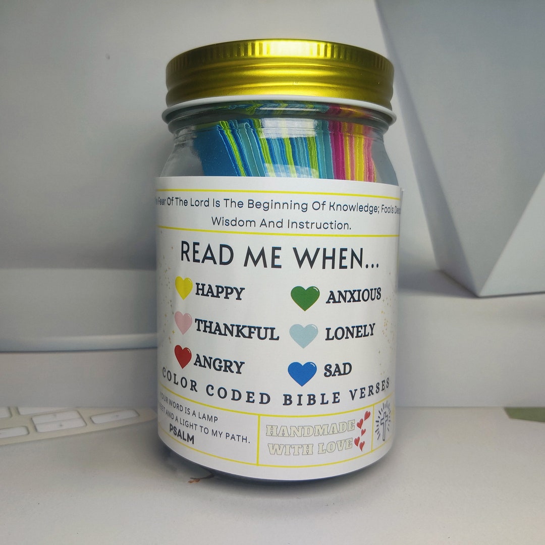 Bible Verse Jar, 90 Color Coded Bible Verses In A Glass Jar
