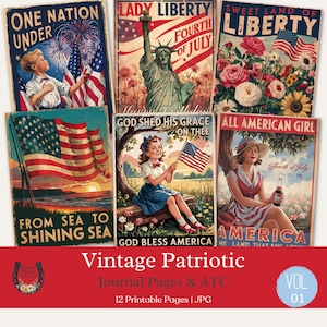 Journal patriotique vintage indésirable, cartes ATC patriotiques, scrapbooking patriotique, kit de journal digi, kit folio indésirable, éphémères imprimables en détresse