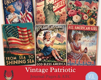 Vintage Patriotic Journal Pages, ATC Cards (Digital Download)