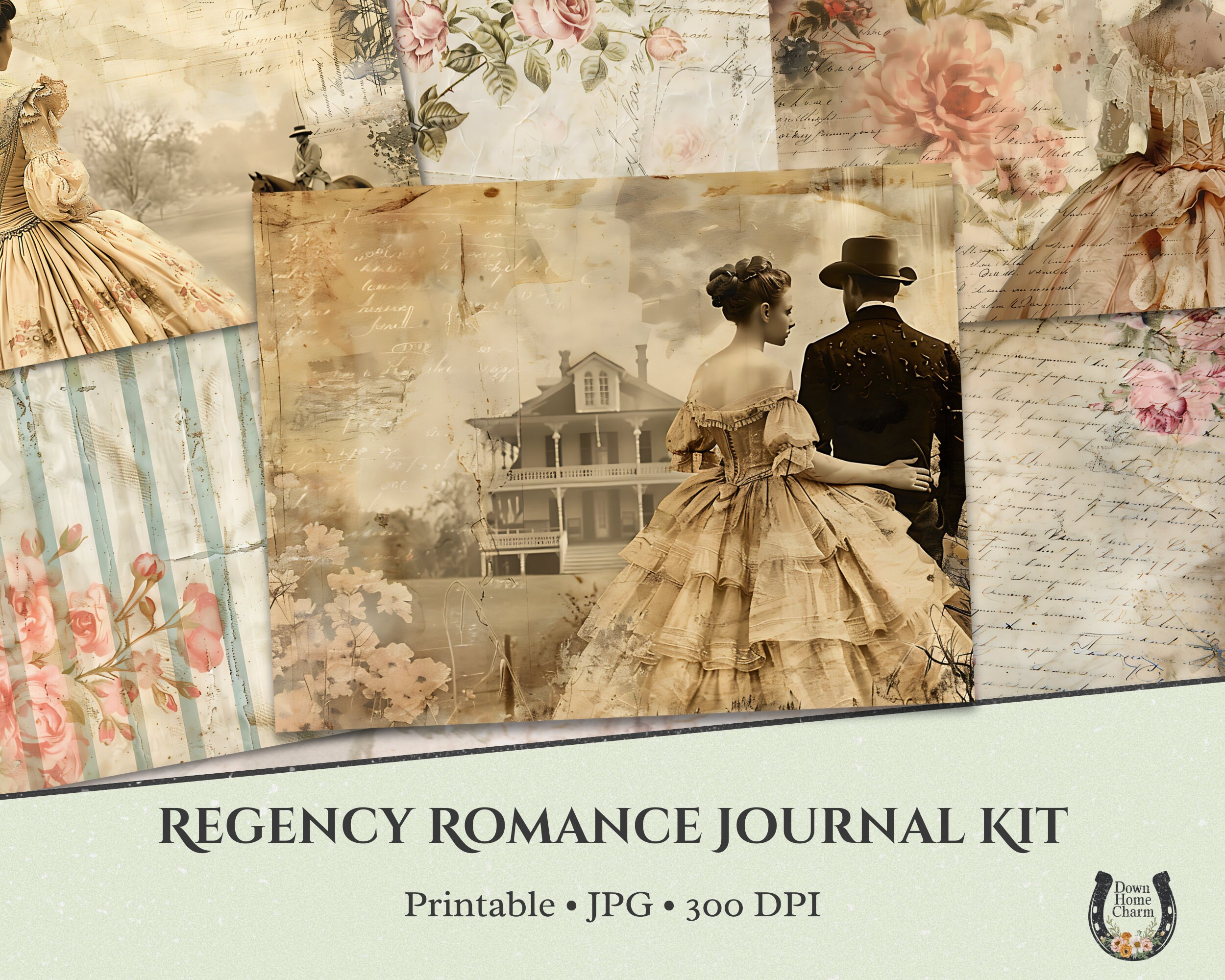Kit di diario romantico Regency, pagine di diario stampabili, carta per album vittoriano, romanticismo, reggenza, effimera, diario spazzatura Jane Austen