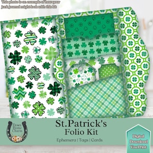Kit folio pour la Saint-Patrick, trèfle vert, Saint Patrick, carte-cadeau irlandaise porte-bonheur de mars, téléchargement numérique, artisanat imprimable éphémère