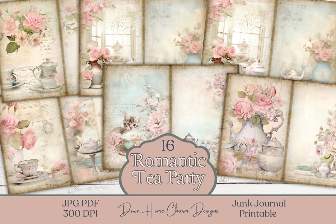 Tea Party Junk Journal Kit: Shabby Chic Floral Pages (digital Download ...