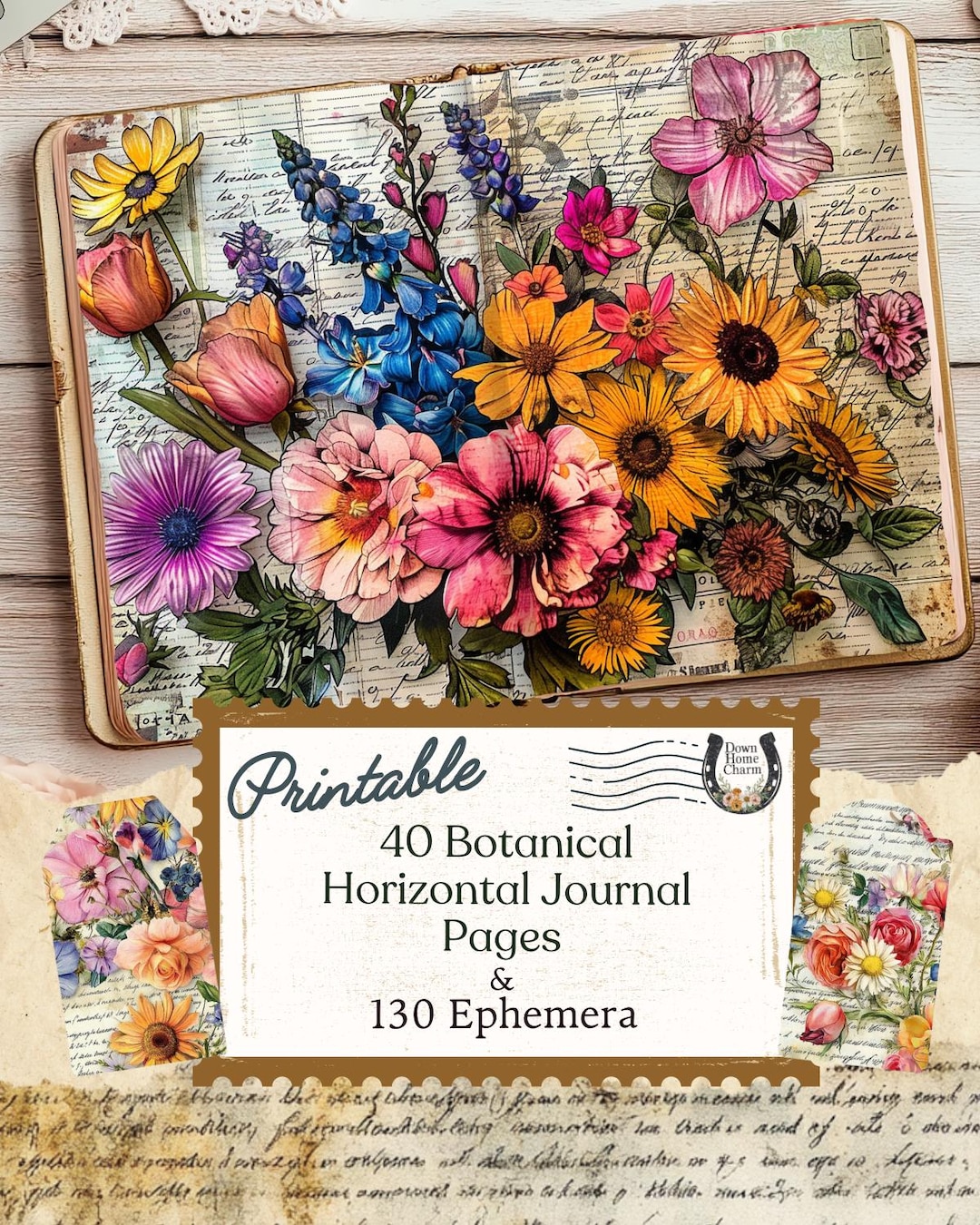 Botanical Junk Journal Kit: Vintage Ephemera (JPG Scrapbook Supplies ...