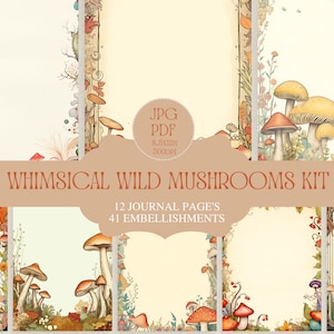 Mushroom Junk Journal Pages Forest Junk Journal mushroom digital Download Printable Kit Fungi Shabby Chic Paper Crafts Scrapbooking