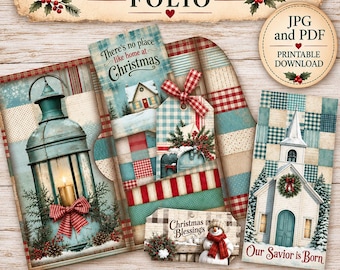 Christmas Blessings Folio: Vintage DIY Greeting Card (JPG&PDF)