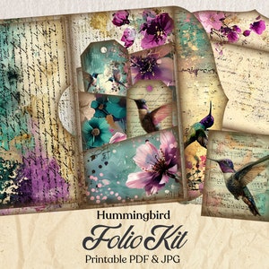 Diario basura de colibríes, diario basura de la naturaleza, folio imprimible, kit de diario digital, kit de efímeras de aves, páginas de diario de aves, papel para álbum de recortes