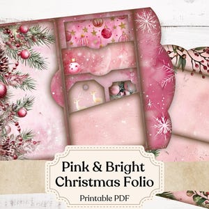 Shabby Pink Christmas Folio, Merry Christmas Junk Journal Pages, kortstondige, vakantielabels, vintage kerst, digitale kit, vintage, download