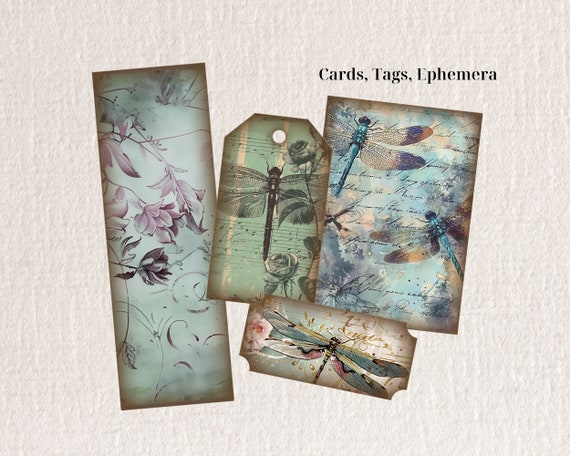 Dragonfly Junk Journal Kit, Shabby Chic Junk Journal, Printable Folio, Loaded Folder, Digi Journal kit, Junk Folio Kit, Dragonfly Ephemera