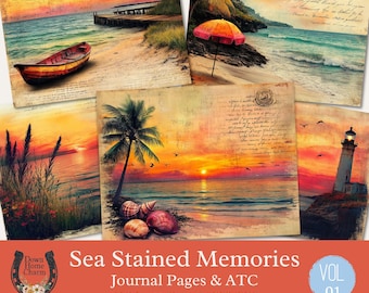 Sea Stained Memories Junk Journal: afdrukbare strandcollage (digitale download pdf en jpg)