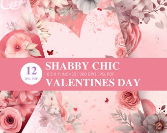 Shabby Chic Valentines Junk Journal Pages, Floral Heart Collage (PDF & JPG)