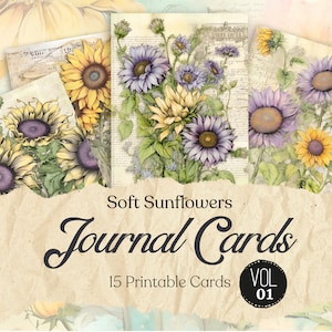 15 carnets souples tournesol, techniques mixtes, papier numérique, papier pour carnet de bord, pages de carnet imprimables, shabby chic, feuille de collage