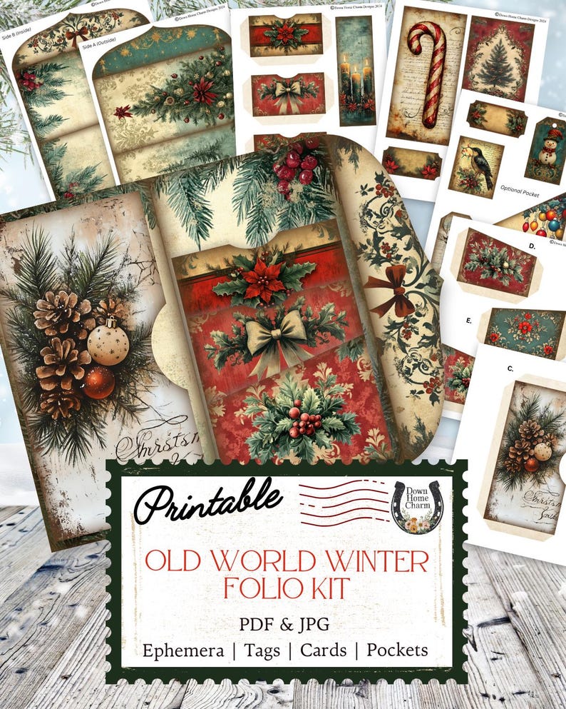 Vintage Christmas Junk Journal Kit: Old World Winter Ephemera (digital ...
