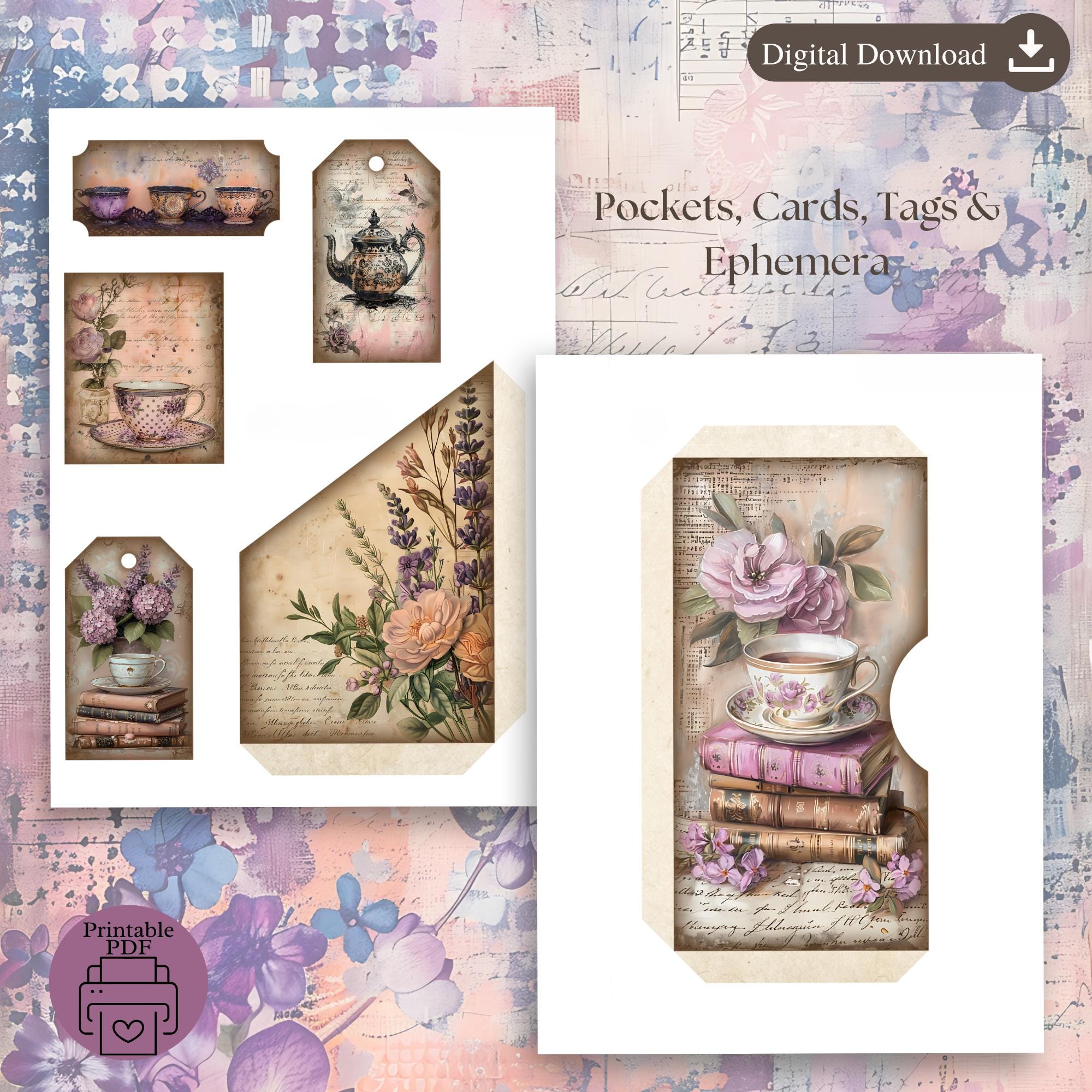 Teatime Junk Journal Kit: Vintage Shabby Chic Ephemera (PDF Pattern) - Etsy
