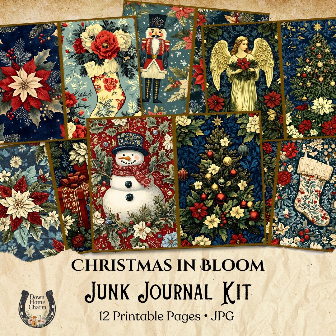 Vintage Christmas Junk Journal Kit: Shabby Holiday Ephemera (digital ...