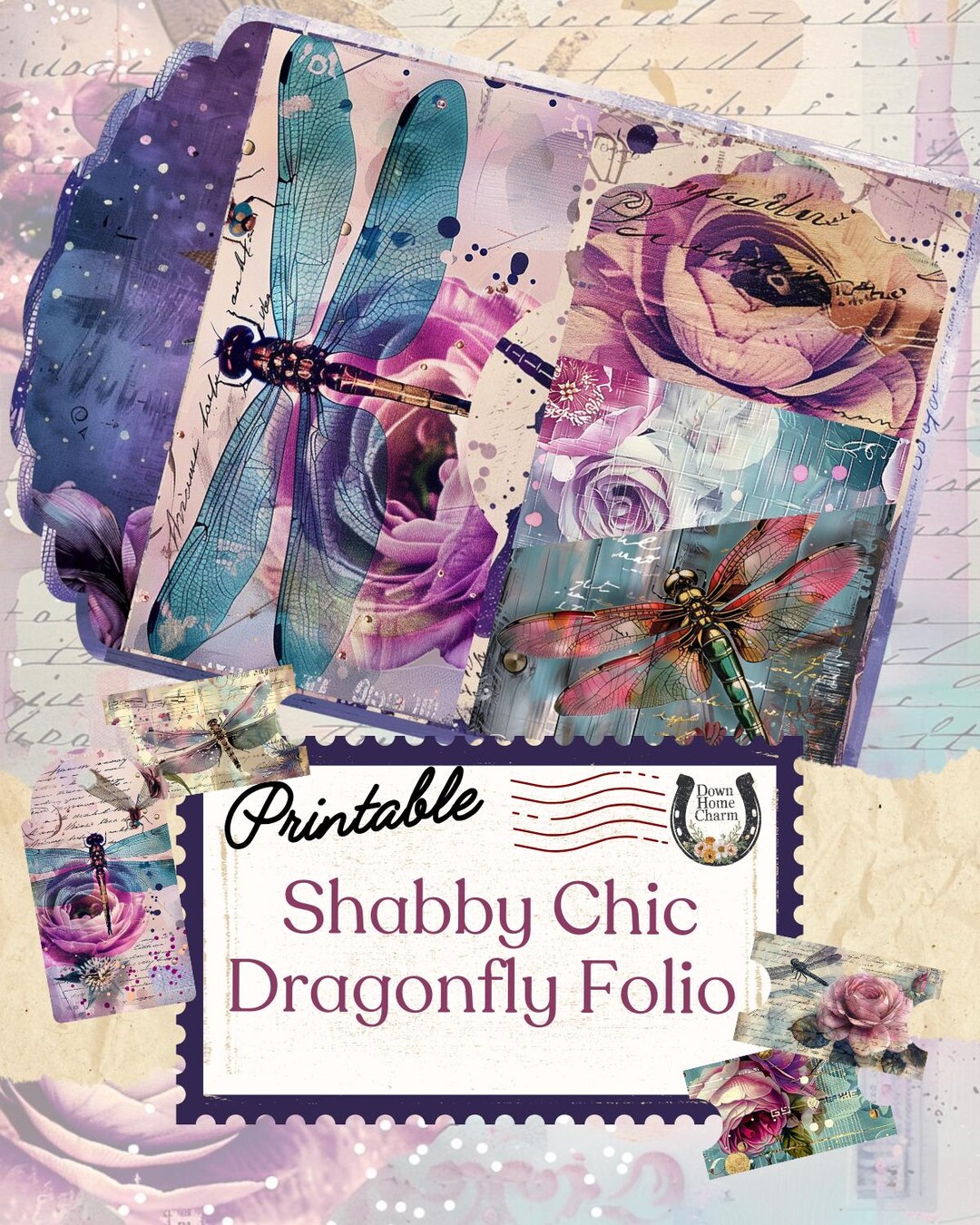 Dragonfly Junk Journal Kit: Shabby Chic Printable Folio (PDF) - Etsy