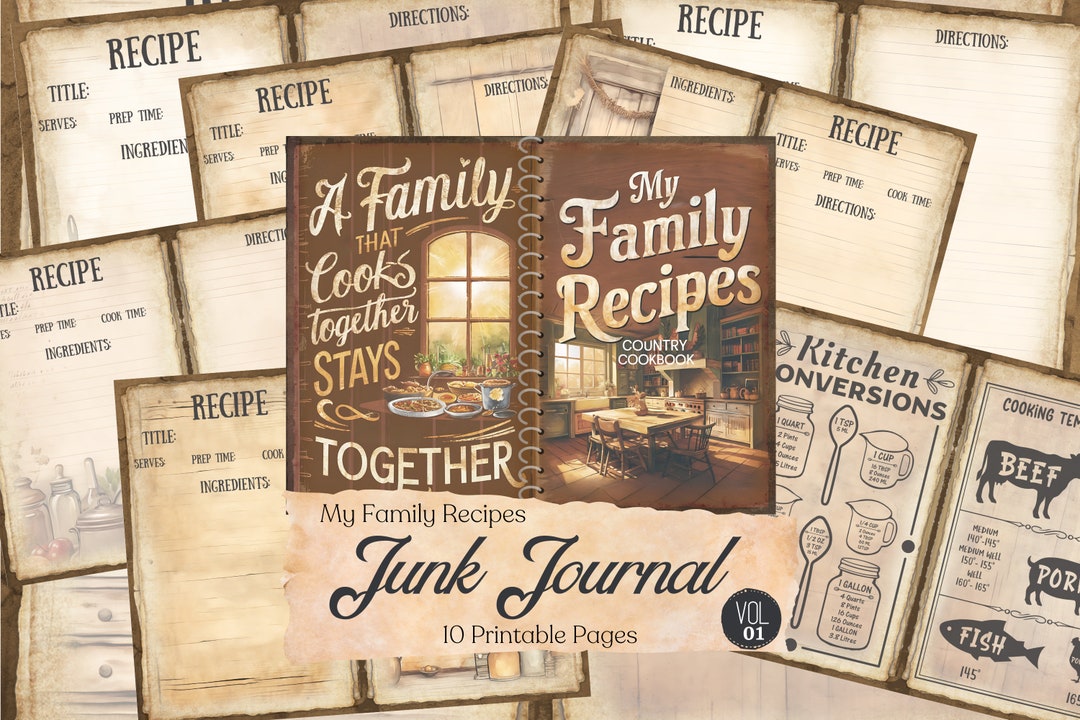 Recipe Junk Journal Kit: Family Cookbook Printables (PDF & JPG) - Etsy