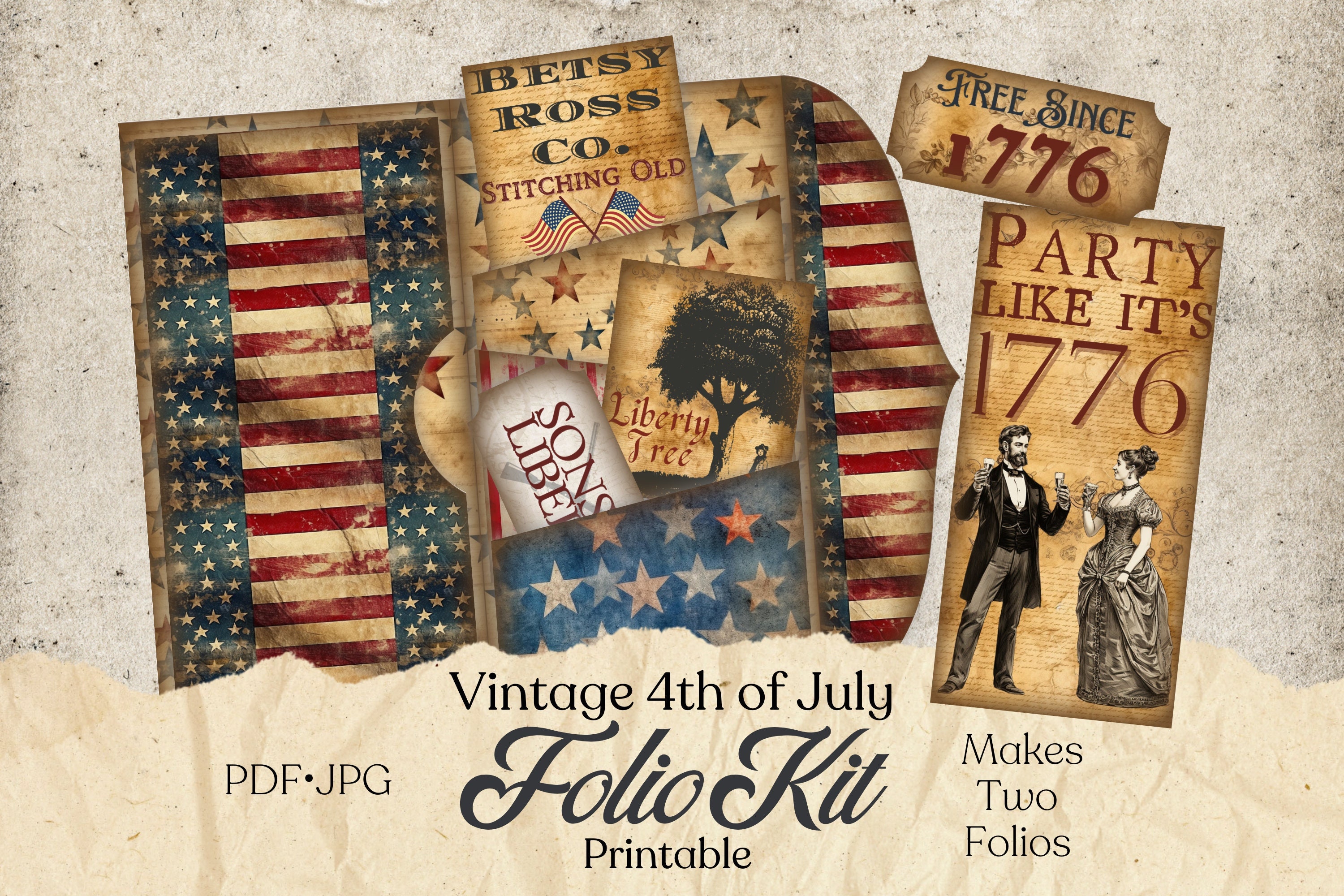 Vintage Patriotic Junk Journal Folio, Patriotic Junk Journal, Patriotic Scrapbooking, Digi Journal kit, Junk Folio Kit, Printable Ephemera