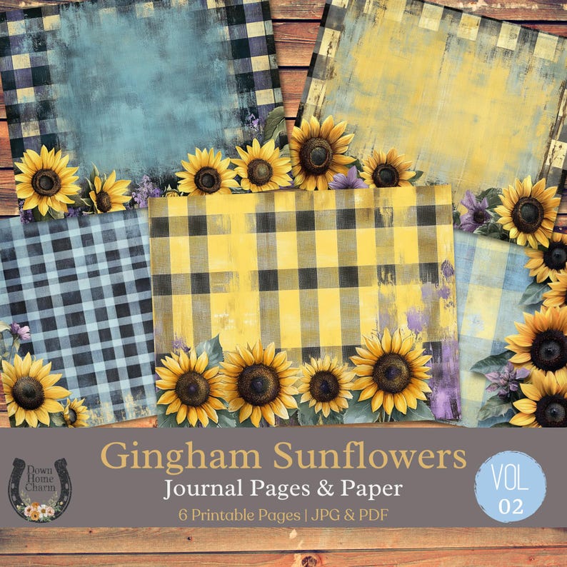 Sunflower Gingham Junk Journal Kit: Watercolor Country Printable (PDF ...