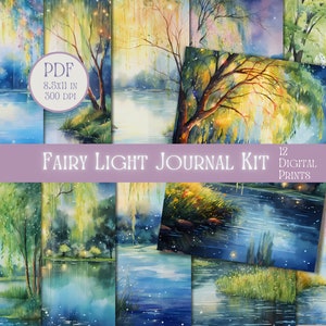 Páginas de diário de luz de fadas, páginas de diário de fantasia, colagem de fadas, artesanato de contos de fadas, kit de diário indesejado, papel digital, páginas de diário para impressão