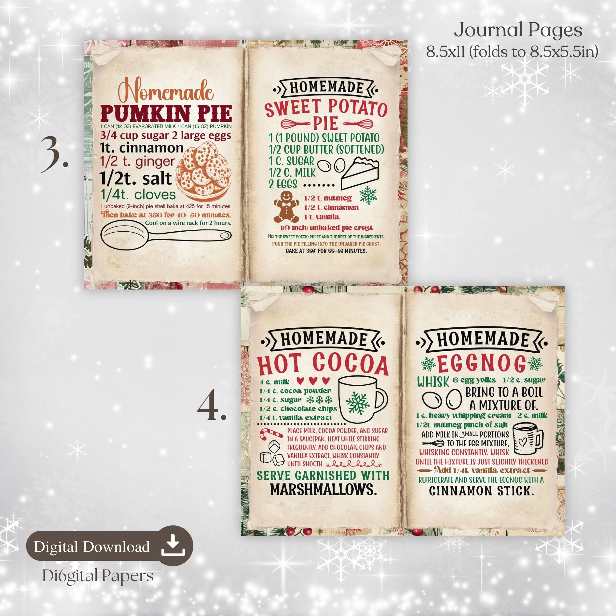 Baking Journal.pdf Printable Christmas Baking Cookbook: Recipe Junk Journal Kit (PDF & JPG ...