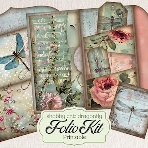 Dragonfly Junk Journal Kit, Shabby Chic Junk Journal, fólio para impressão, pasta carregada, kit Digi Journal, kit de lixo eletrônico, Dragonfly Ephemera