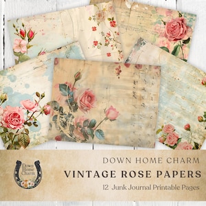 Vintage Rose Papers, Junk Journal, Pagine, Supporto, Floreale, Vintage, Shabby, Stampabile, Download Digitale