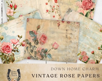 Vintage Rose Papers, Junk Journal, Pagine, Supporto, Floreale, Vintage, Shabby, Stampabile, Download Digitale