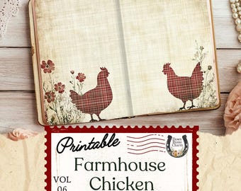Farmhouse Chicken Junk Journal Kit, Country Kitchen Paper (Digital Download)